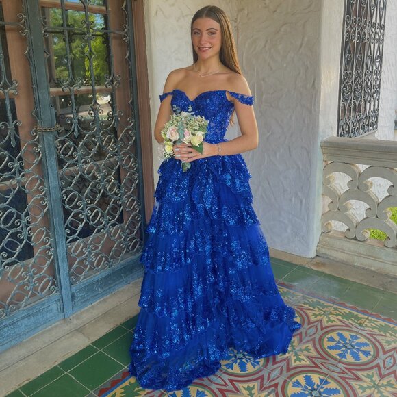 blue dress for baby girl Sherri Hill Bright Royal prom dress at XO by Sophia's